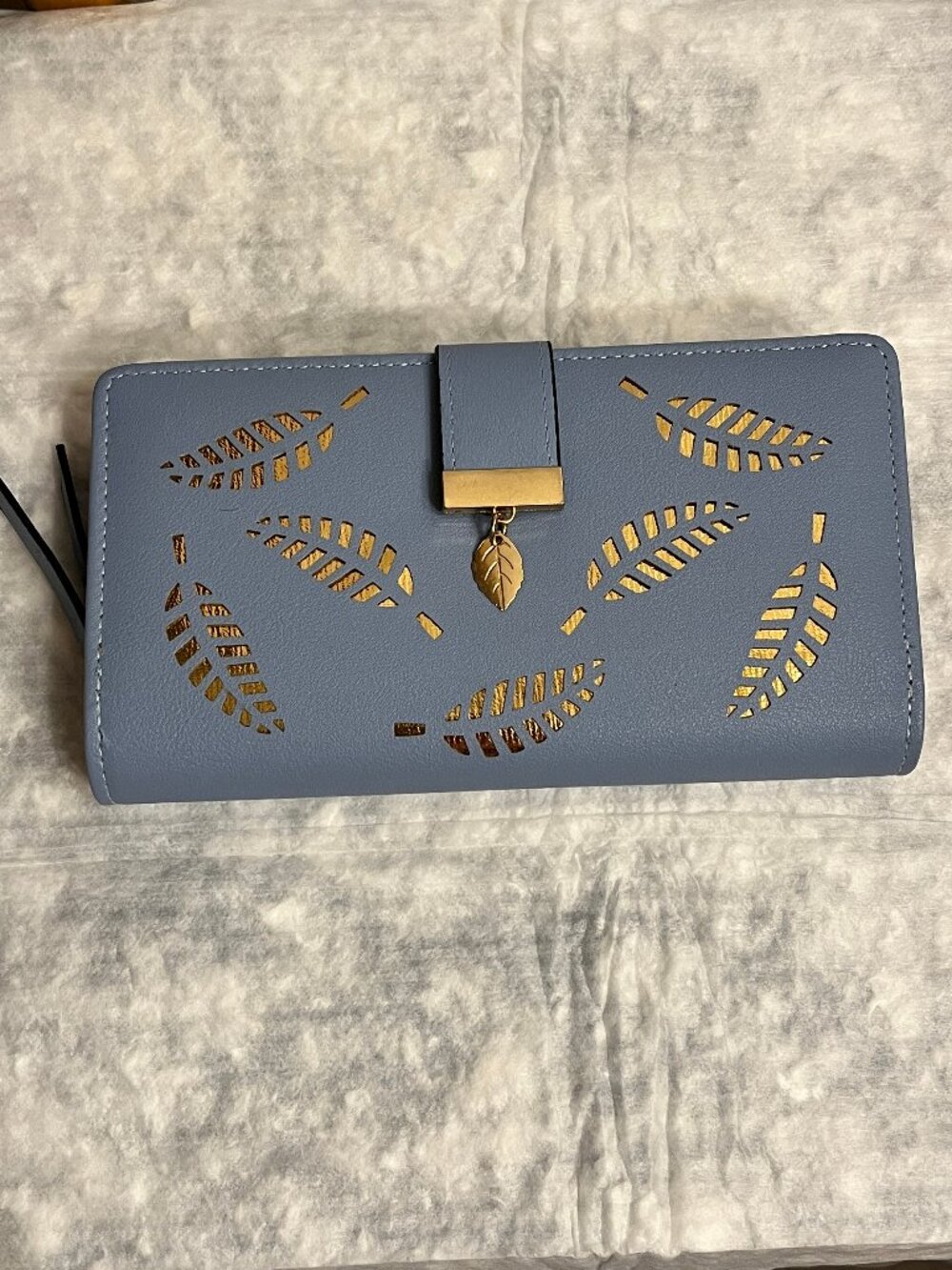 Blue gold leaf wallet with wristlet